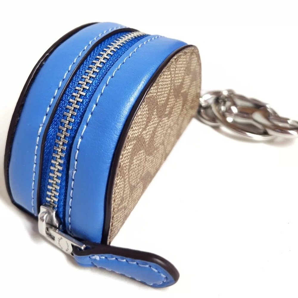 NWT Coach Mini Half Moon Bag Charm Keychain Khaki Racer Blue Canvas & Leather